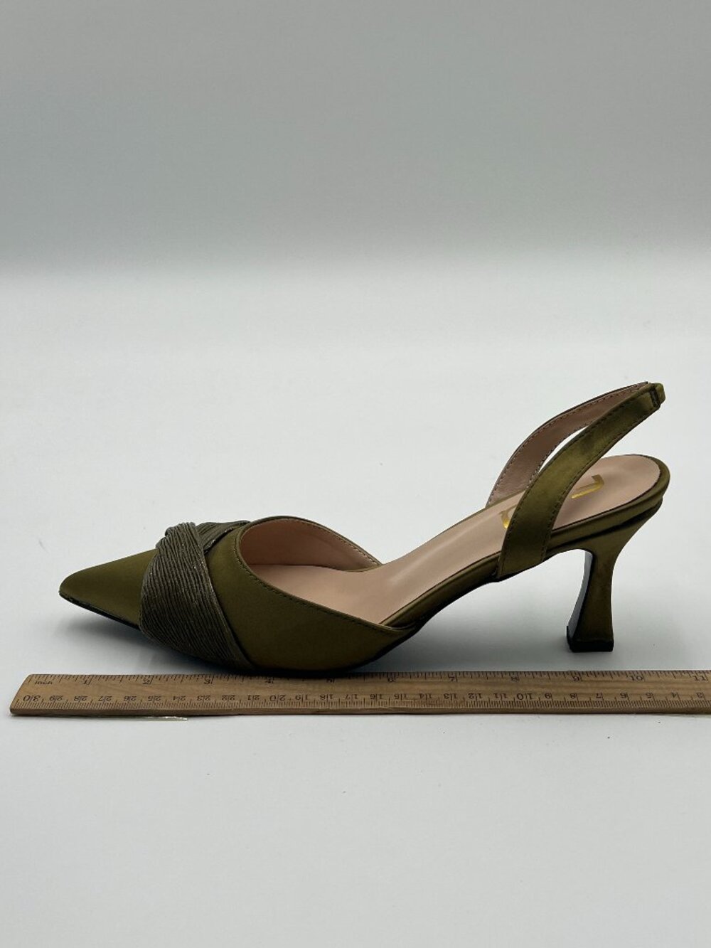 FSJ Olive Green Pointed Toe Mid Heel Pumps Slingback Ankle Strap Heeled Sandals